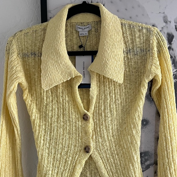 NWT Urban Revivo Women's Yellow Ribbed Knit Long Sleeve Sweater Cardigan size 4 - Picture 4 of 9